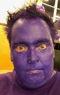 purple faced john duthie - he painted his face purple in support of Dignity Party at a quiz night
