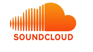 soundcloud logo. Orange. Has words underneath 'soundcloud'. And the cloud appears above